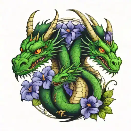 Father And Son Dragons With Iris And Violets