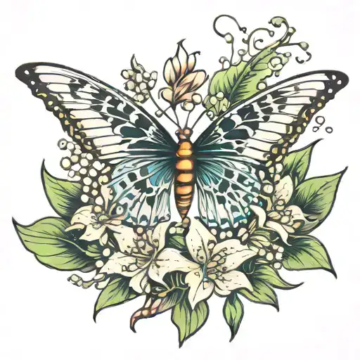 Butterfly With Lily Of The Valley Flower Aspects
