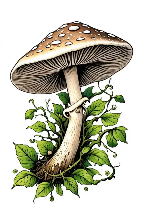 Psilocybin Mushroom Framed With Ayahuasca Vine