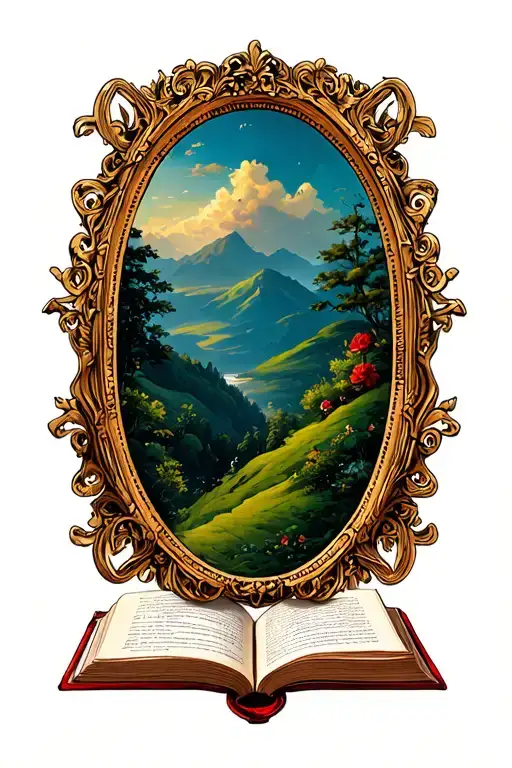 Open Book Below Hillside Simple Baroque Frame