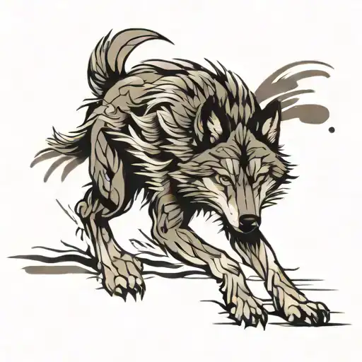 Brush Stroke Wolf Walking Away