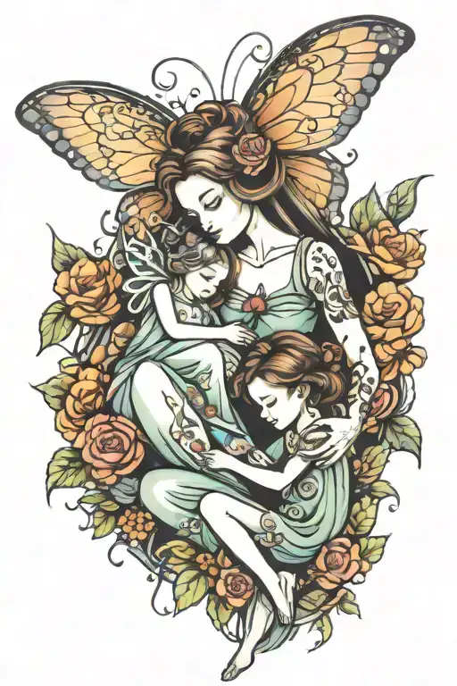 Mother And Daughter Fairy Sitting Together