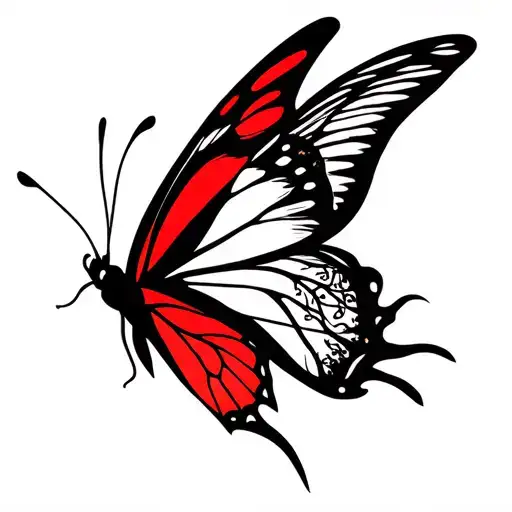 Red And Black Butterfly With White On Tips Of Wings With Tree Of Life And 999