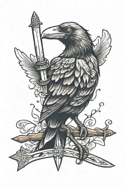Cute Crow Holding Sword