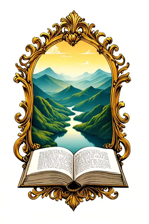 Open Book Below Hills With Simple Baroque Gold Frame