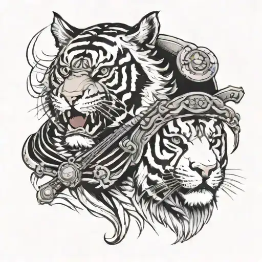 Tiger As A Samurai Warrior With A Samurai Helmet