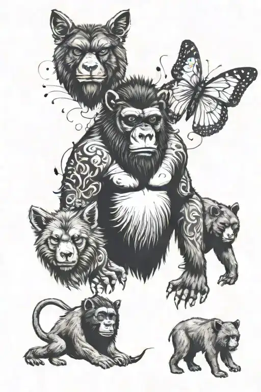 A Butterfly A Gorilla A Wolf And Bear Cub