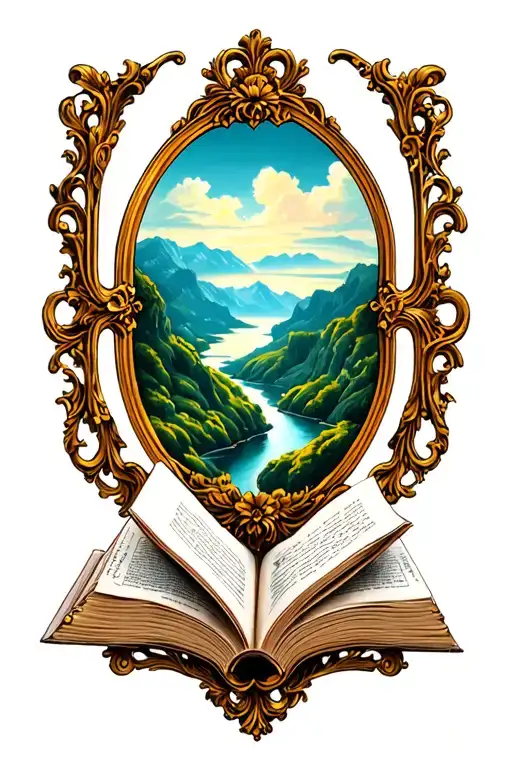 Open Book Below Hillside Simple Baroque Frame
