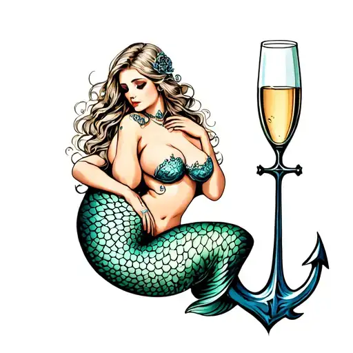 Curvy Mermaid Sitting Seducingly In Anchor Like Ditta Von Tease In A Champagne Glass