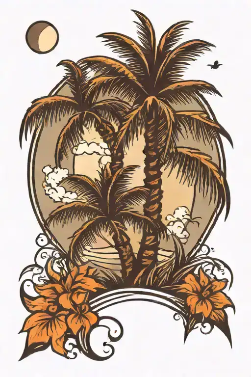 Palm Tree With Moon Surrounded