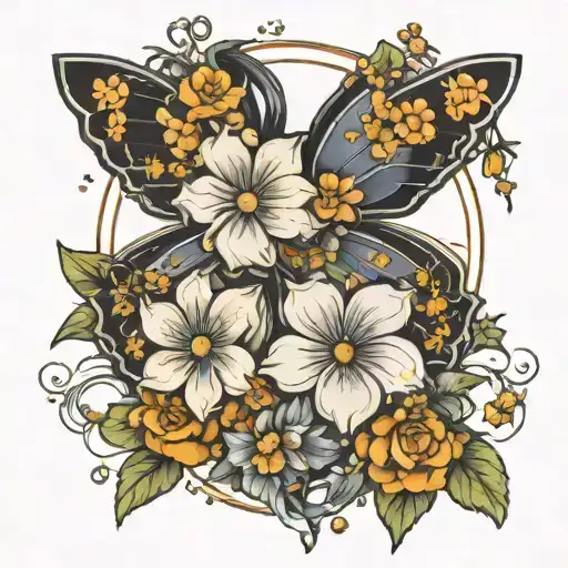 Gemini Tattoo Design With Constellation And Flowers