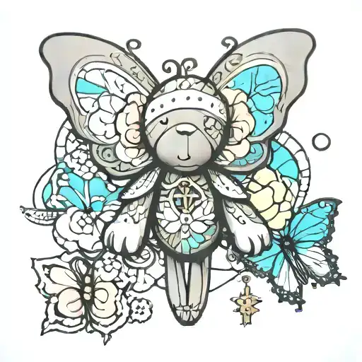 Butterfly Wit Cross And Kaws Bear