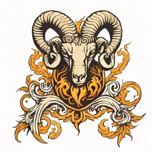 Aries Zodiac Sign Ram Horns Fire Flames