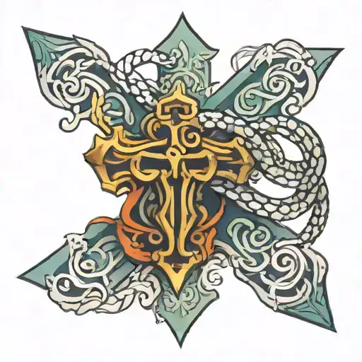 Sword Shaped Like A Cross With A Snake Wrapped