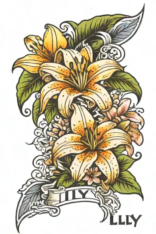 The Name Lily With Lily Flowers Around The Name
