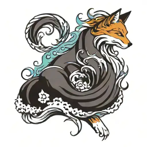 Kitsune With Waves Crashing In The Background