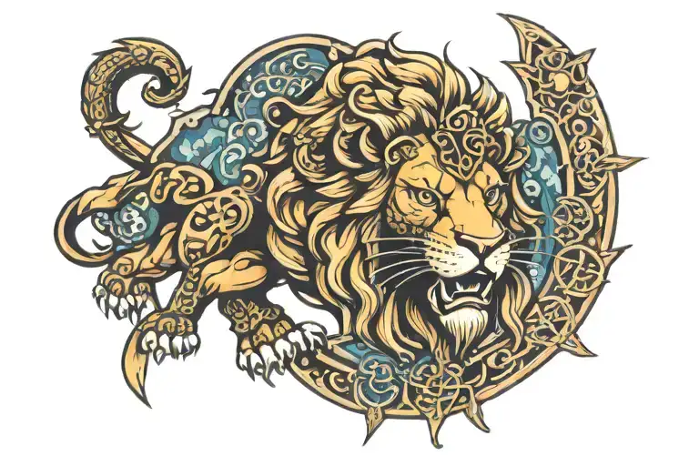 Leo Zodiac Sign With Lion Warrior