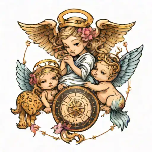 Pisces Baby Angel Surrounded By Sagittarius Goddess And Libra God