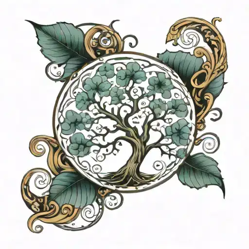 Thin Tree Of Life In Circles Along The Biceps Until Reaching The Chest