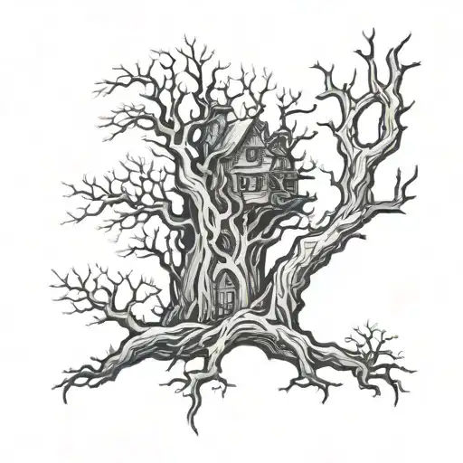 Forest And Ghost Peeking Behind Tree