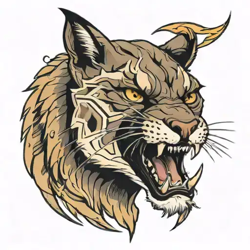 A Portrait Of A Mean Warrior Puma Roaring With Lightning