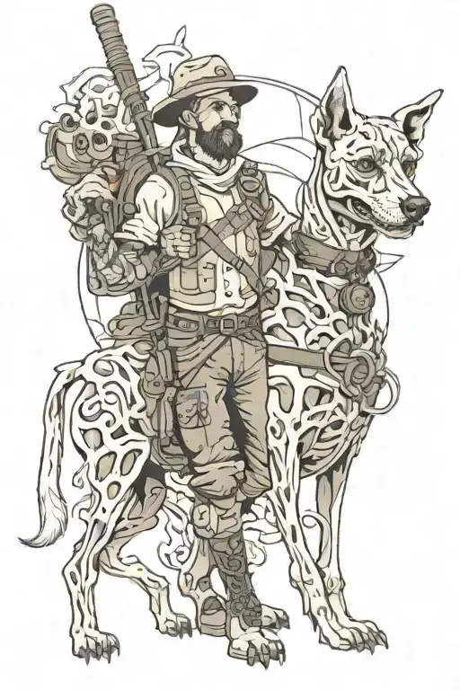 Fully Body Skeletal Adventurer With Dog Companion