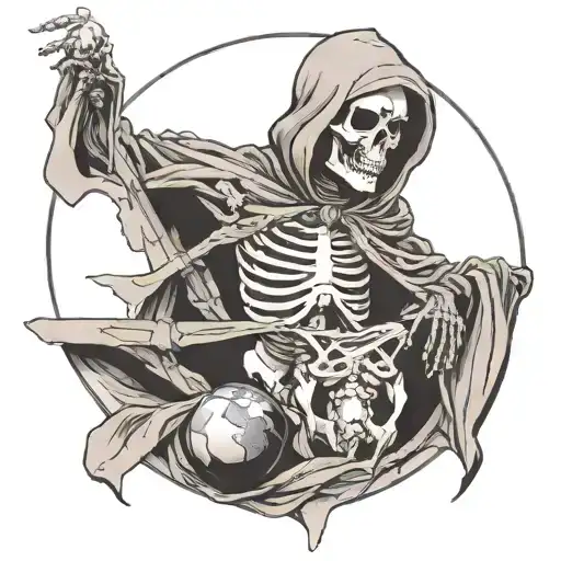 Skeleton In The Cloak With A Globe