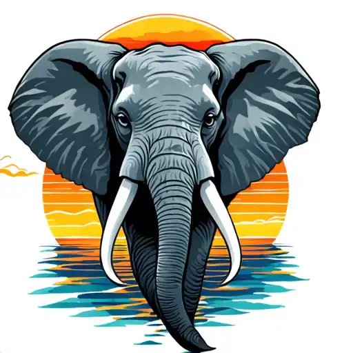 Elephant Head With Sunset Background