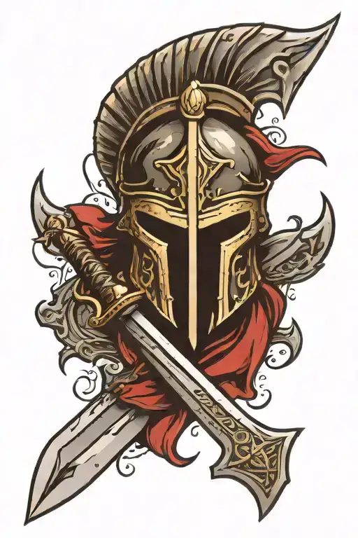 Spartan Helmet Sword And Trident