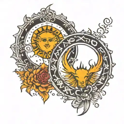 Arm Bracelets Forming A Circle With Sun And Capricorn Sign And Date