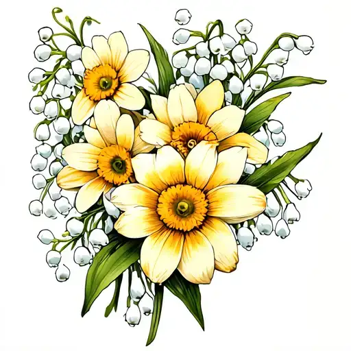 Daisy And Daffodils And Lily Of The Valley