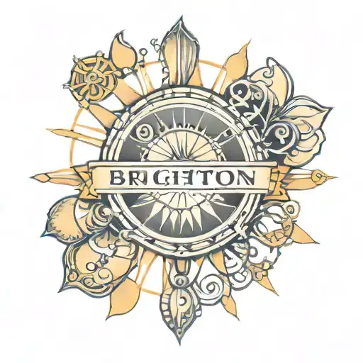 The Name Brighton With A Sun Around It Luminous Points Of Small