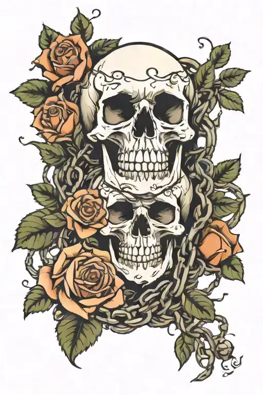 Skull And Roses Wrapped In Vines And Chains