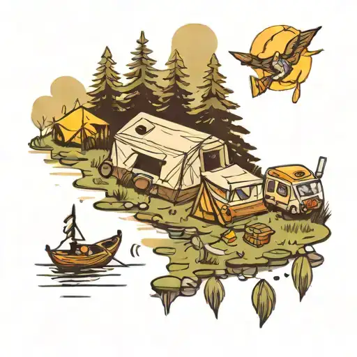 Camping Scene By The River