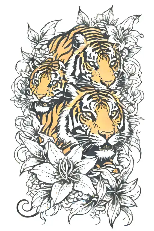 Tiger And Tiger Lily Flower