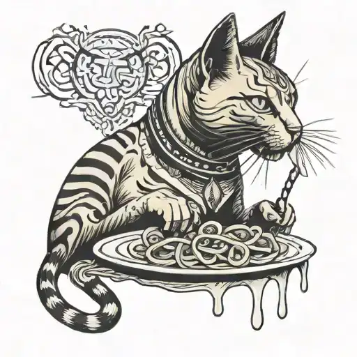 Egyptian Cat Eating Pasta