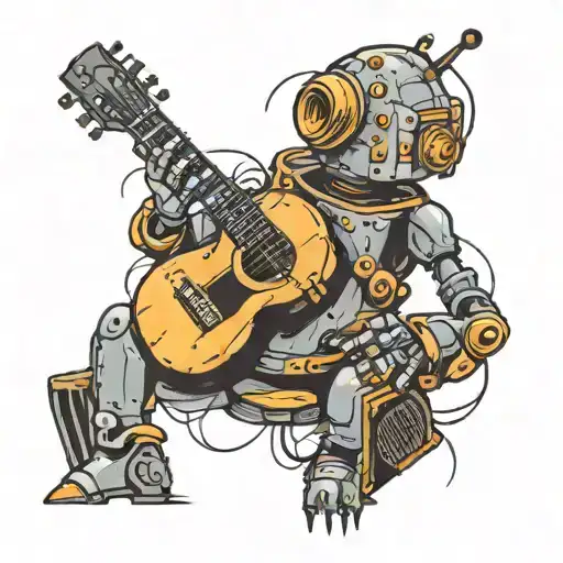 Masculine Robot Playing A Guitar