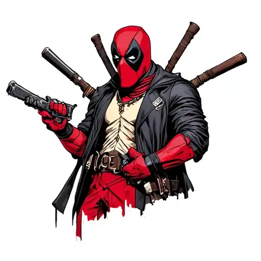 Grim Reaper In Deadpool Costume Surrounded