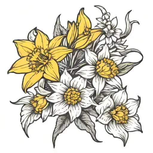Daffodil And Daisy Flower Blooming