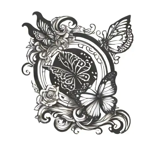 Crescent Moon And Butterfly With Semi Colon