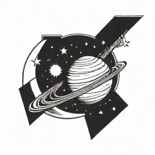 Tattoo Design Of A Planet Saturn In The Shape Of A Crescent With An Initial A And A Star Around It