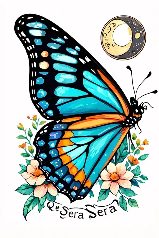 Butterfly With Quarter Moon On Top And Que Sera Sera Word