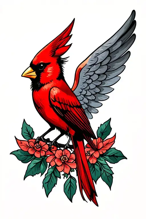 Red Cardinal Bird With Angel Wing Attached