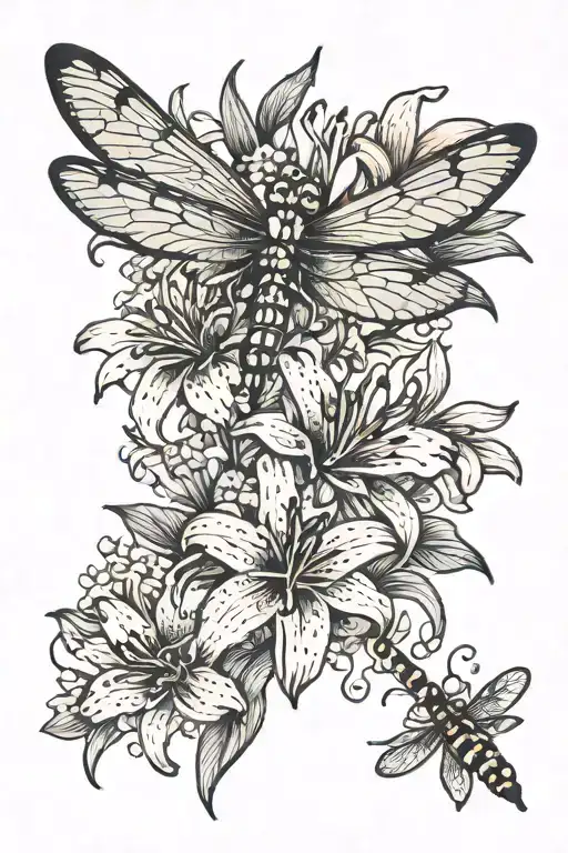 A Dragonfly And A Tiger Lily Flower Bouquet