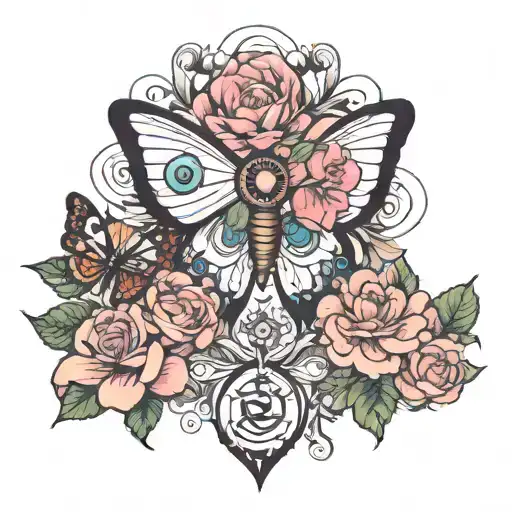 Flower And Eye Symbol Integrated With Butterfly