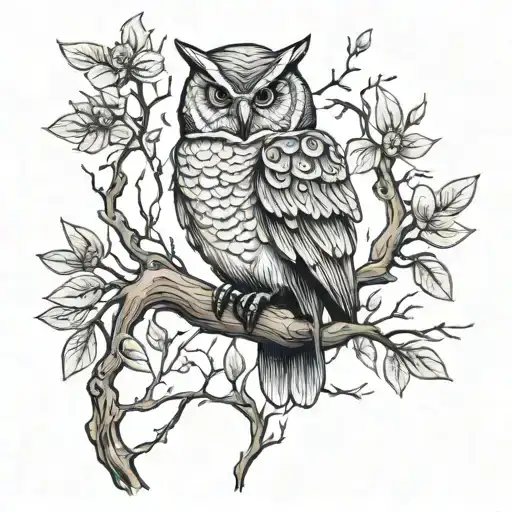 Owel On A Tree Branch