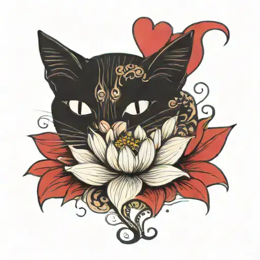 A Lotus Flower Made With A Black Cat Sitting On Top Behind A Heart