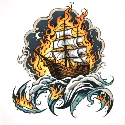 Ships In The Bay On Fire