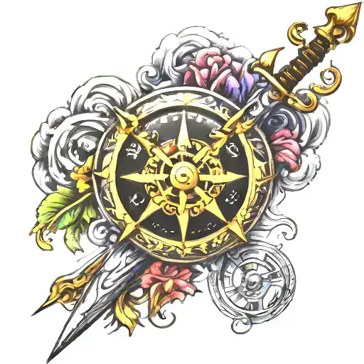 Non Circular Compass With A Sword Piercing