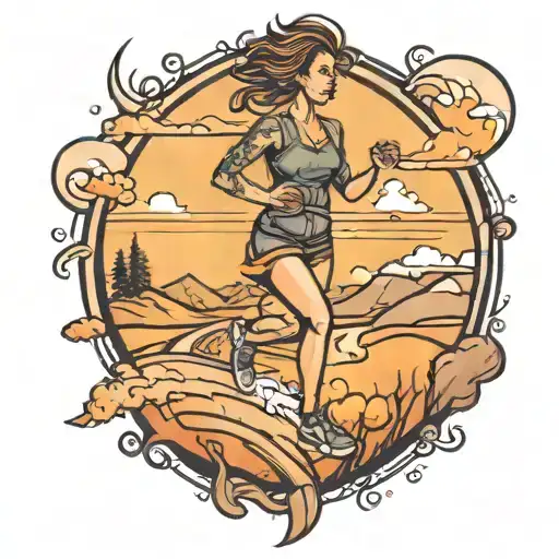 A Woman Running In Trails In The Middle Of A Sunrise And Sunset